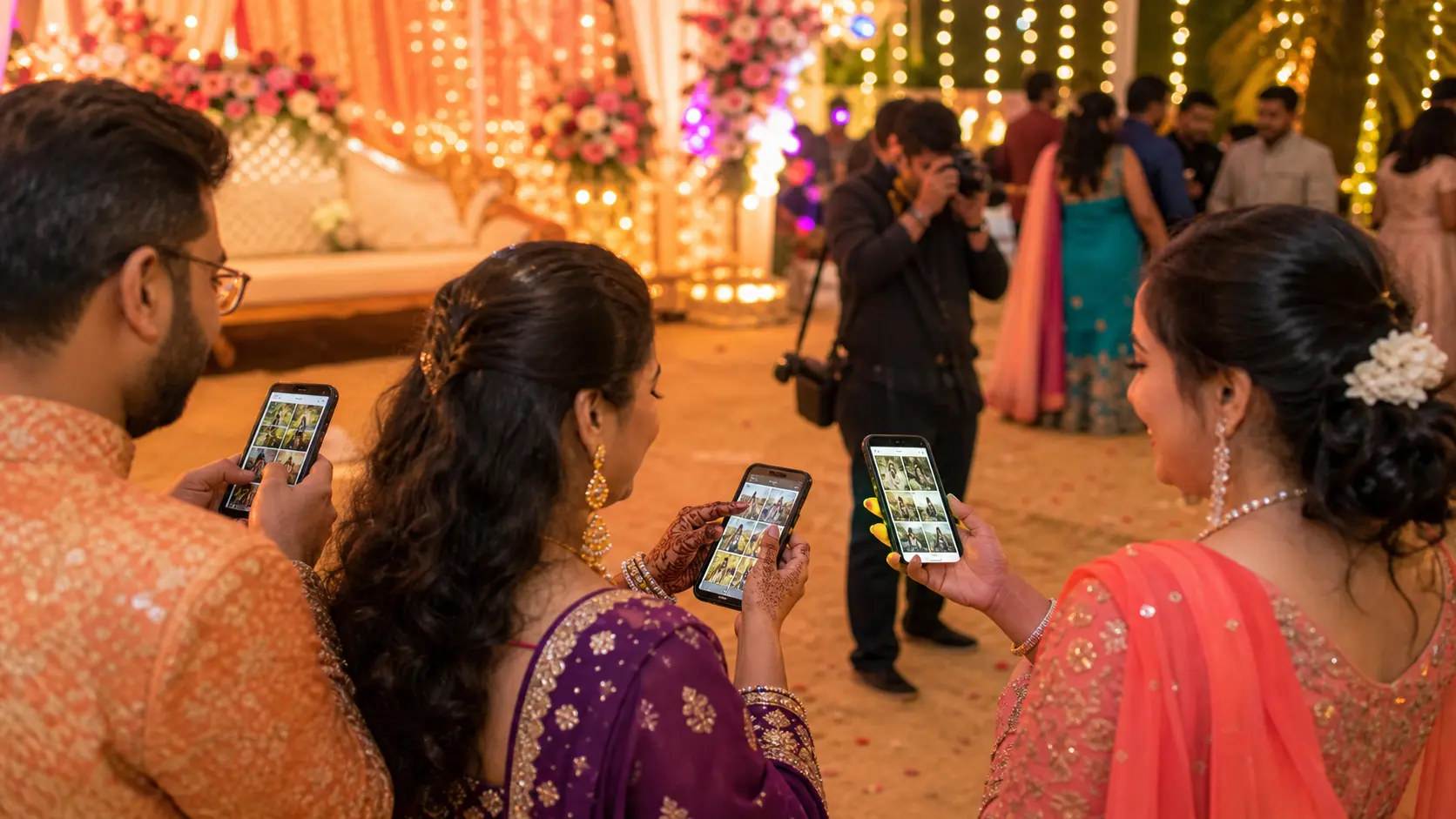 Indian wedding photos automatically sorted into a private gallery for each guest by Lenzeit facial recognition